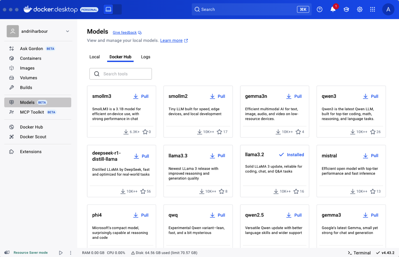 Docker Hub models catalog